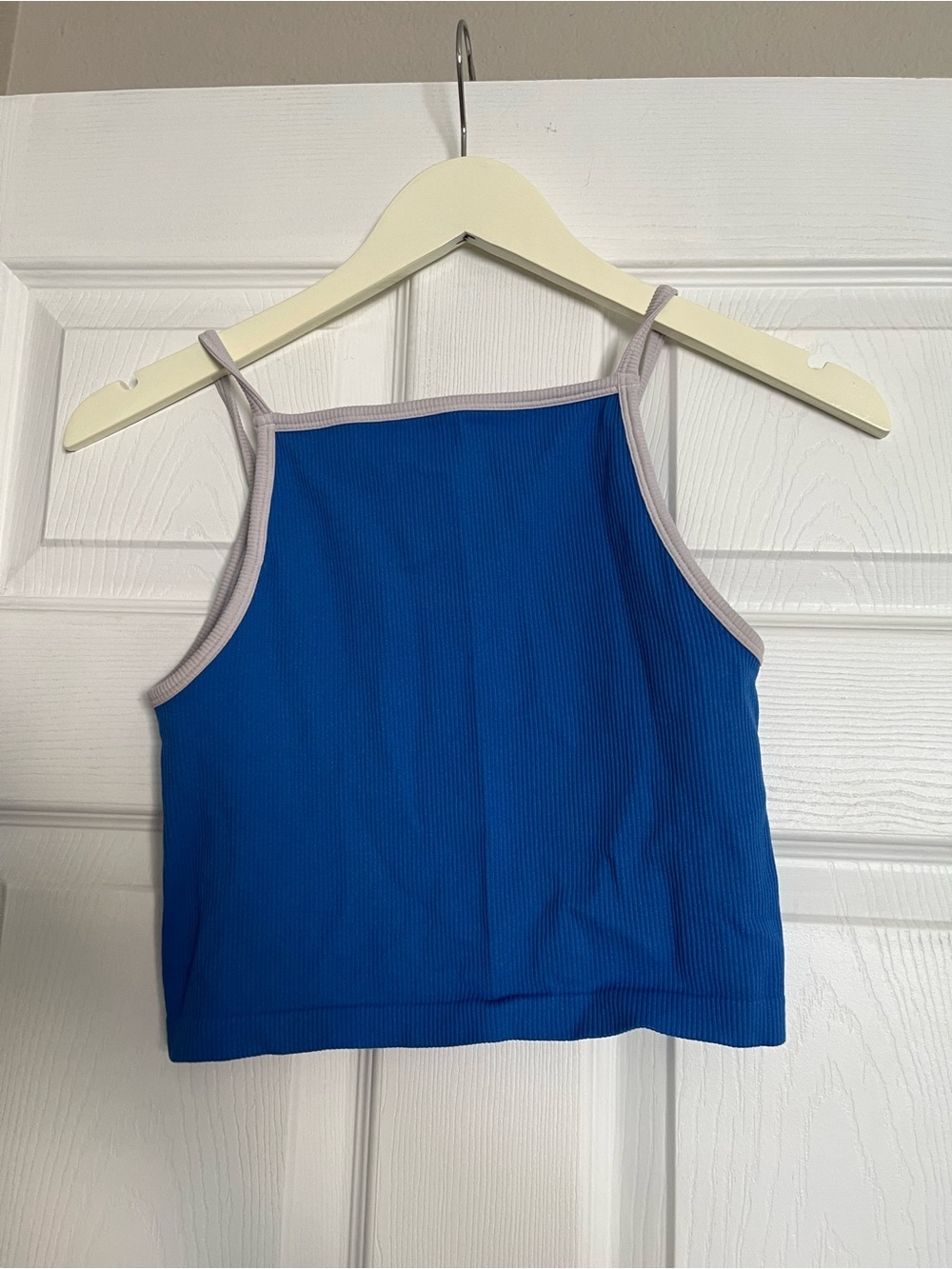 wild fable Blue Ribbed Crop Tank with Light Gray Trim
